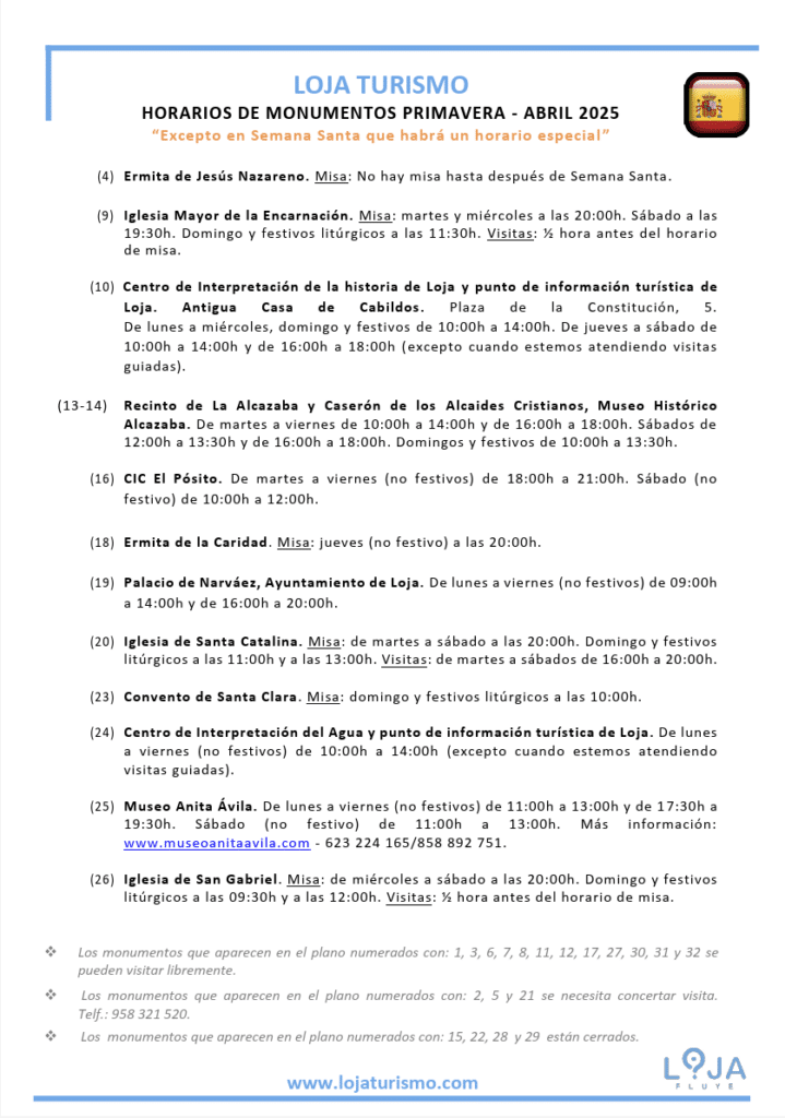 Horarios Monumentos Loja 3 Horario Abril 2025